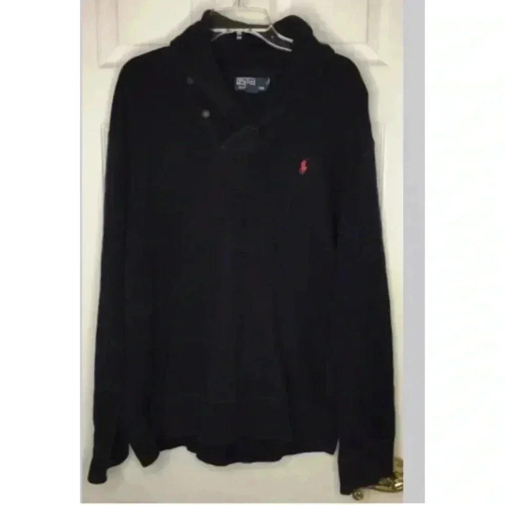 Men POLO RALPH LAUREN Navy Blue Shawl Collar L/s Pullover Sweater Sz XXL cotton